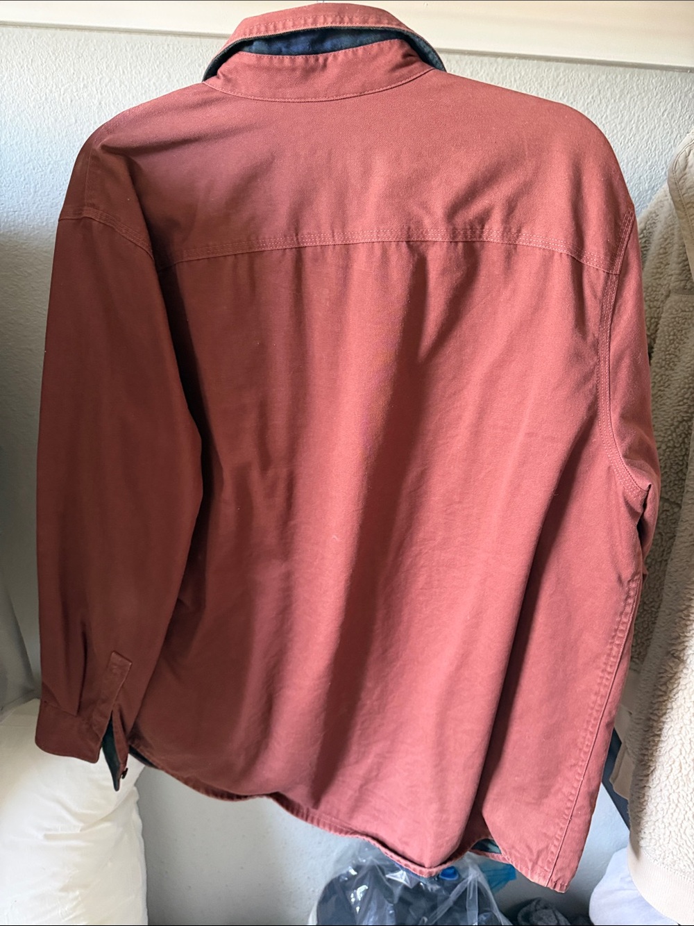 L.L. Bean Men's Rust/Copper Shirt Jacket with Plaid Lining - Picture 2 of 2